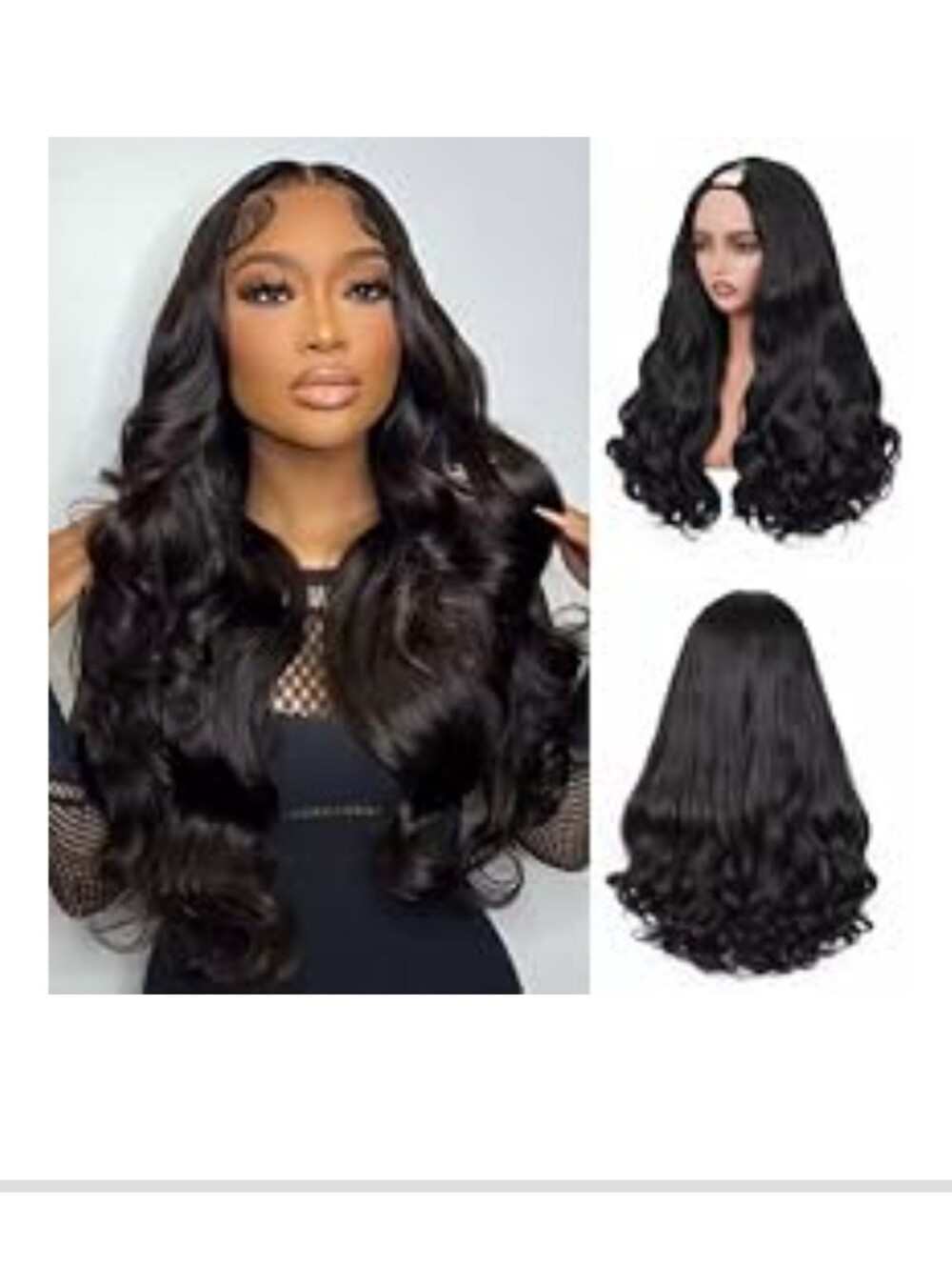 Long Yaki V Part Wig Bouncy Curly Half Wig, Synthetic Wig U Part 26" Black 1B